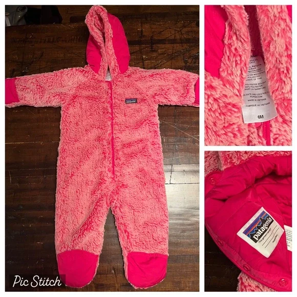 Size 6M Patagonia Pink Baby Bunting Fur Snow - Picture 2 of 2